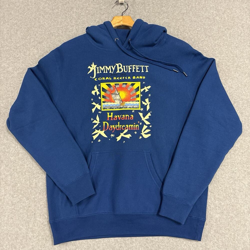 Jimmy Buffett Havana Daydreamin Tour 1997 Heavyweight Fleece Hoodie Blue Medium